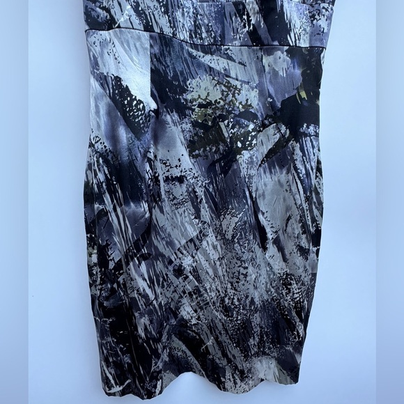 Single 100% Silk Grey Black White Splatter Abstract Palm Shift Pencil Dress 8 - Picture 8 of 16